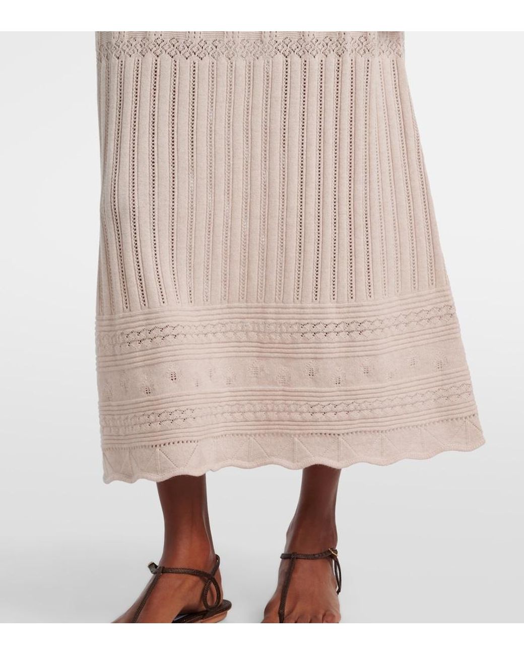 Eres Natural Rythmee Pointelle Wool And Cashmere Midi Skirt