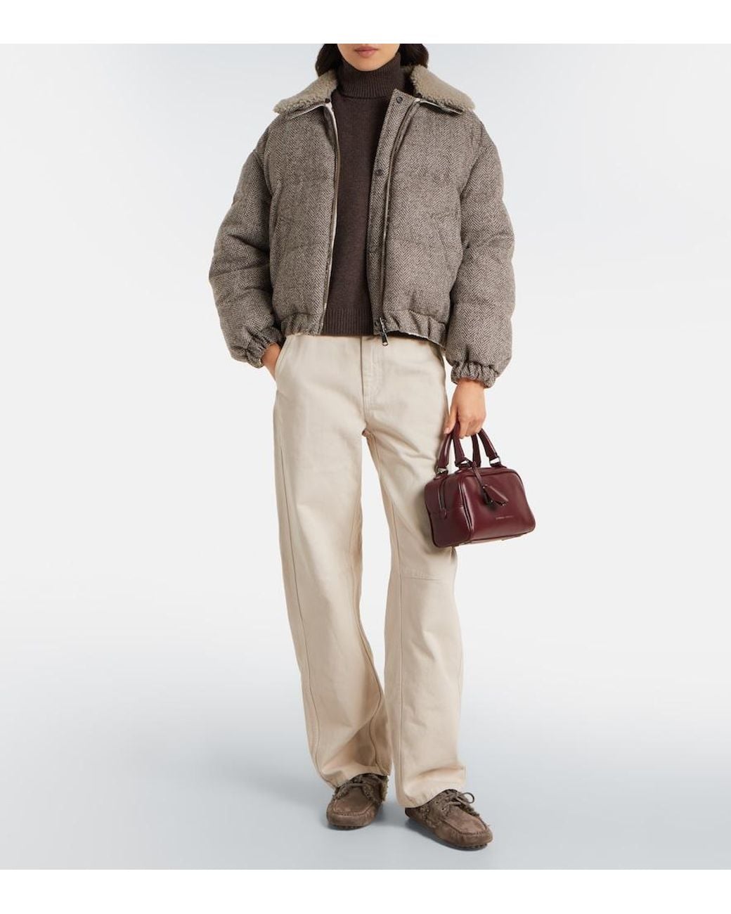Brunello Cucinelli Brown Wool-Blend Down Jacket