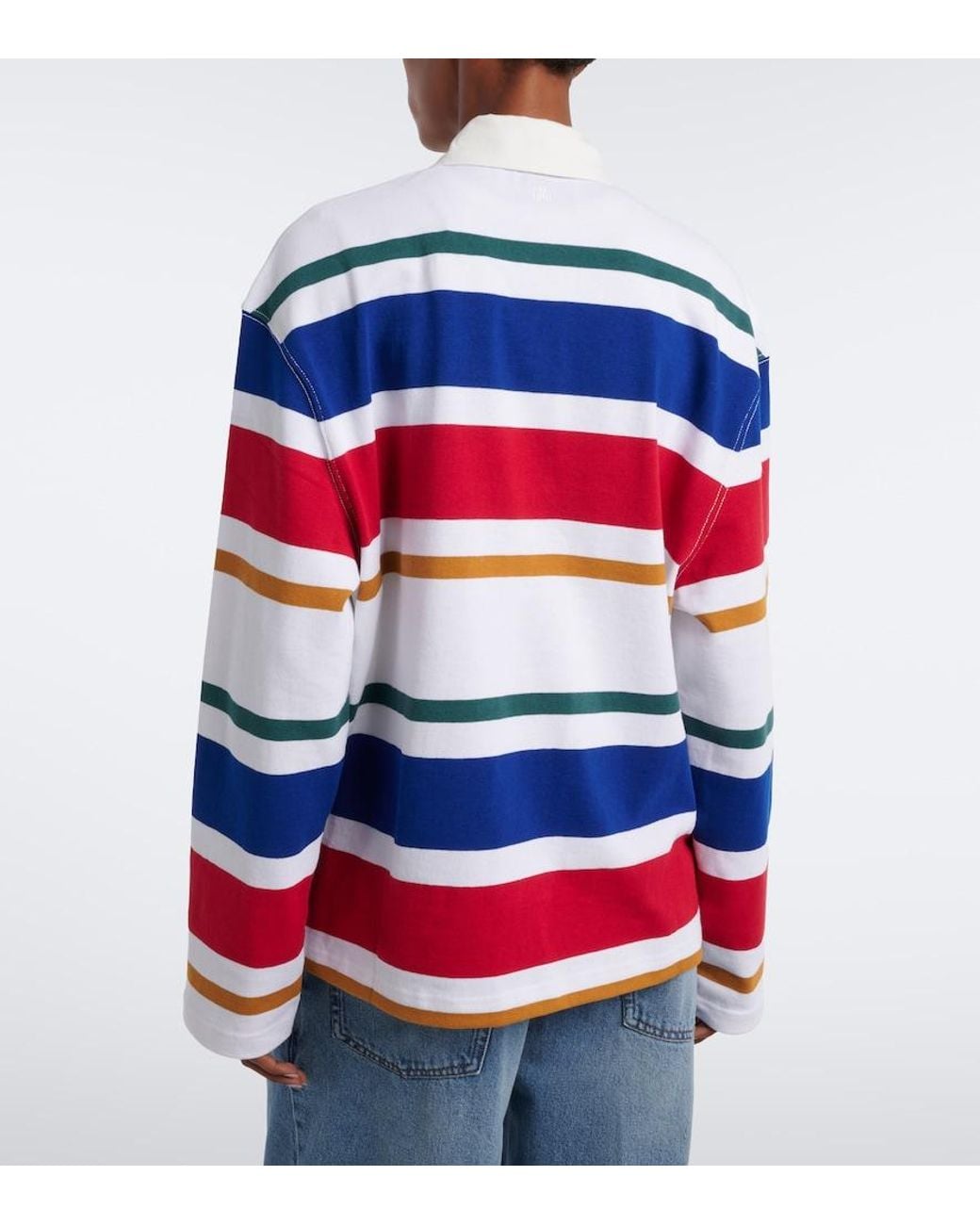 AMI Red Striped Oversized Cotton Polo Shirt