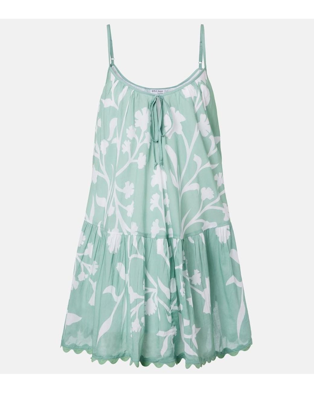 Juliet Dunn Blue Floral Scalloped Cotton Minidress
