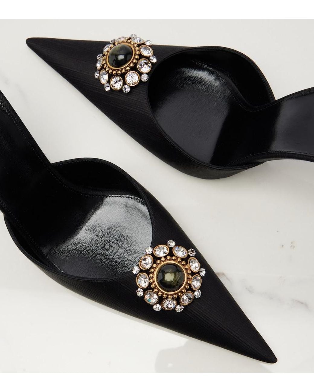 Saint Laurent Black Cosmo Embellished Satin Mules