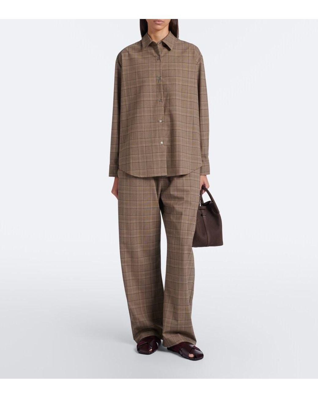 Leset Brown Mia Checked Oversized Shirt