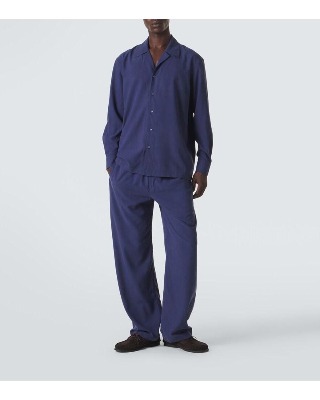 Saman Amel Blue Silk Straight Pants for men