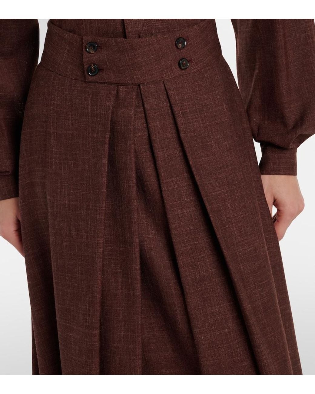 Loro Piana Purple Petra Pleated Wool, Silk, And Linen Midi Skirt