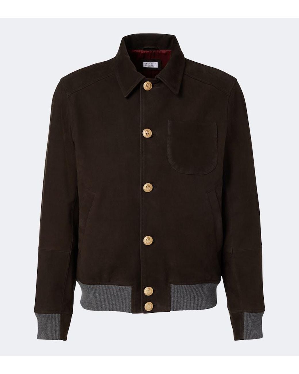 Brunello Cucinelli Black Cashmere-Trimmed Leather Blouson Jacket for men