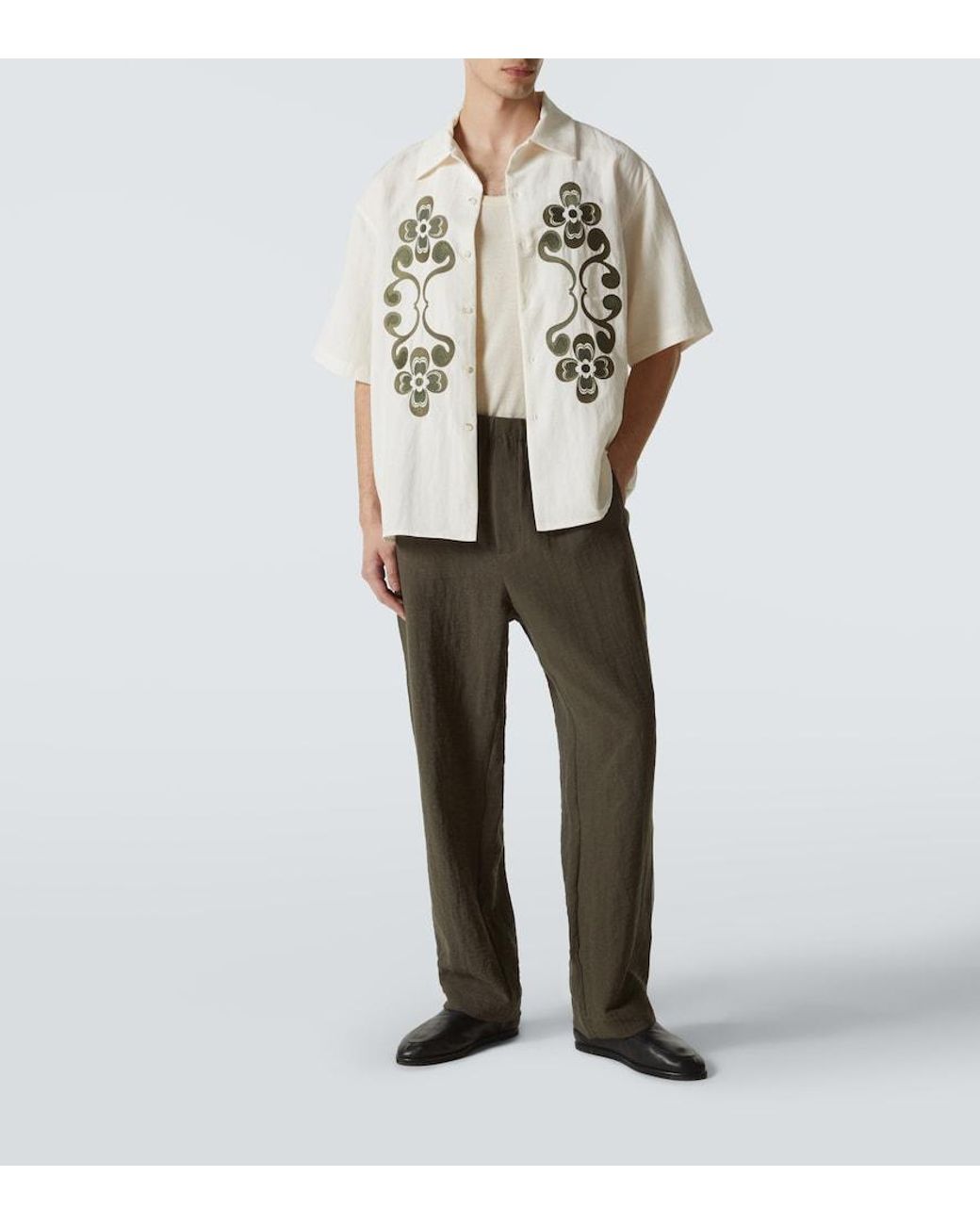 Commas White Reflection Embroidered Bowling Shirt for men