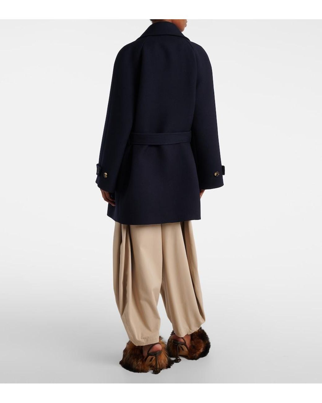 Loewe Blue Belted Double-Breasted Wool Coat