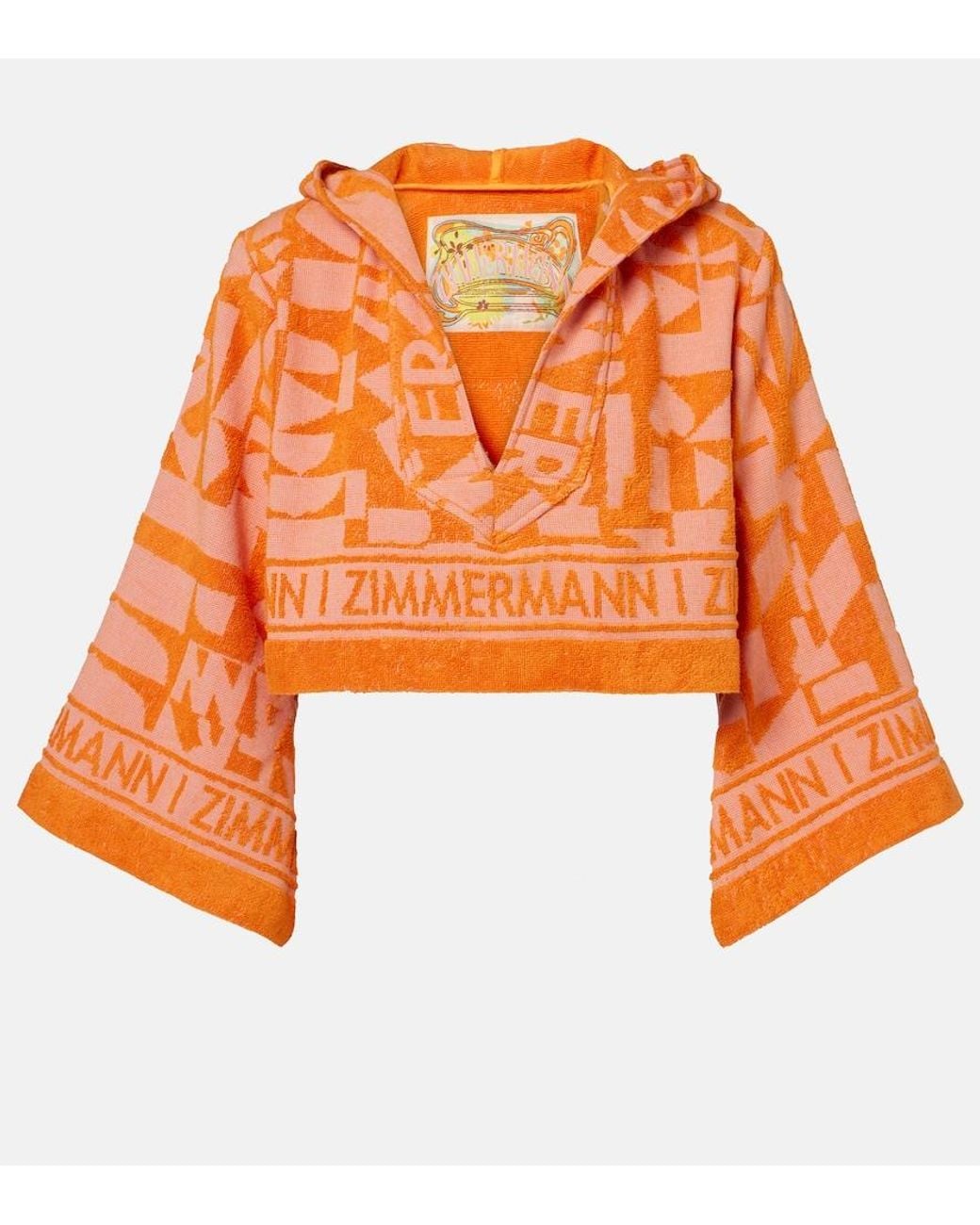 Zimmermann Orange Solstice Towelling Cotton Terry Crop Top