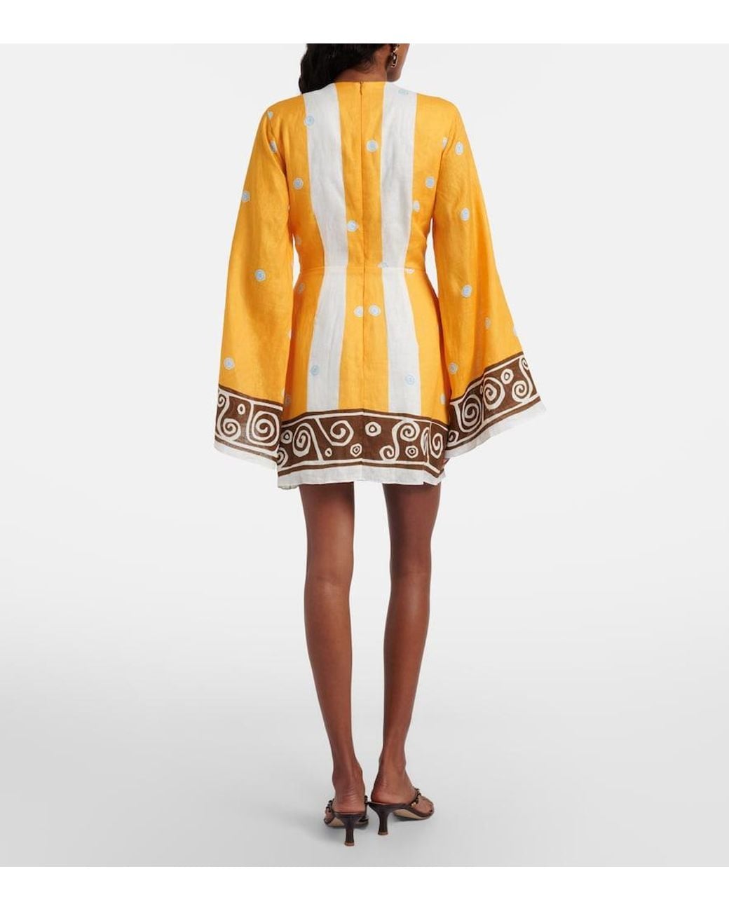 Cala De La Cruz Yellow Tessa Striped Linen Dress