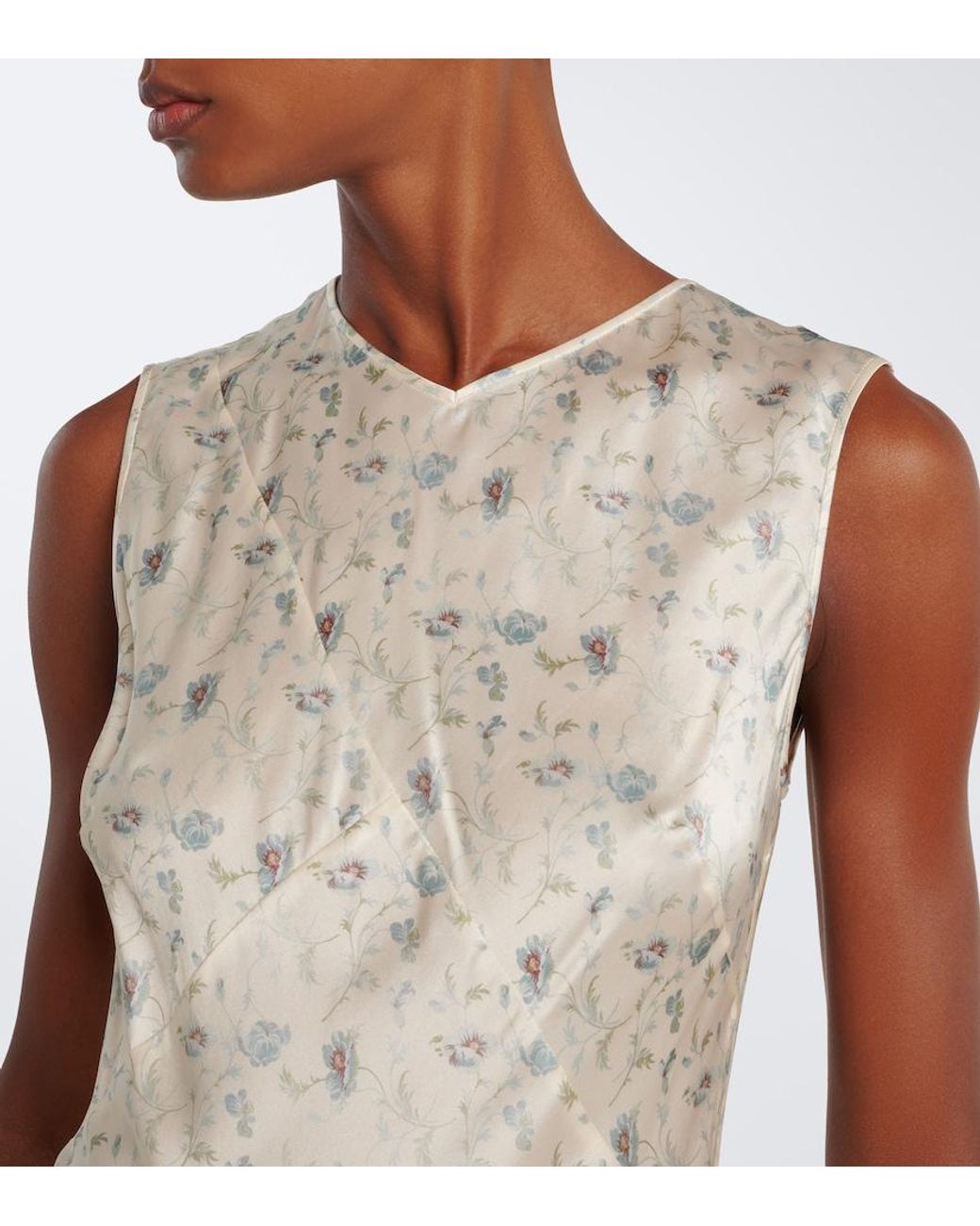 Doen White Adelana Floral Silk Midi Dress