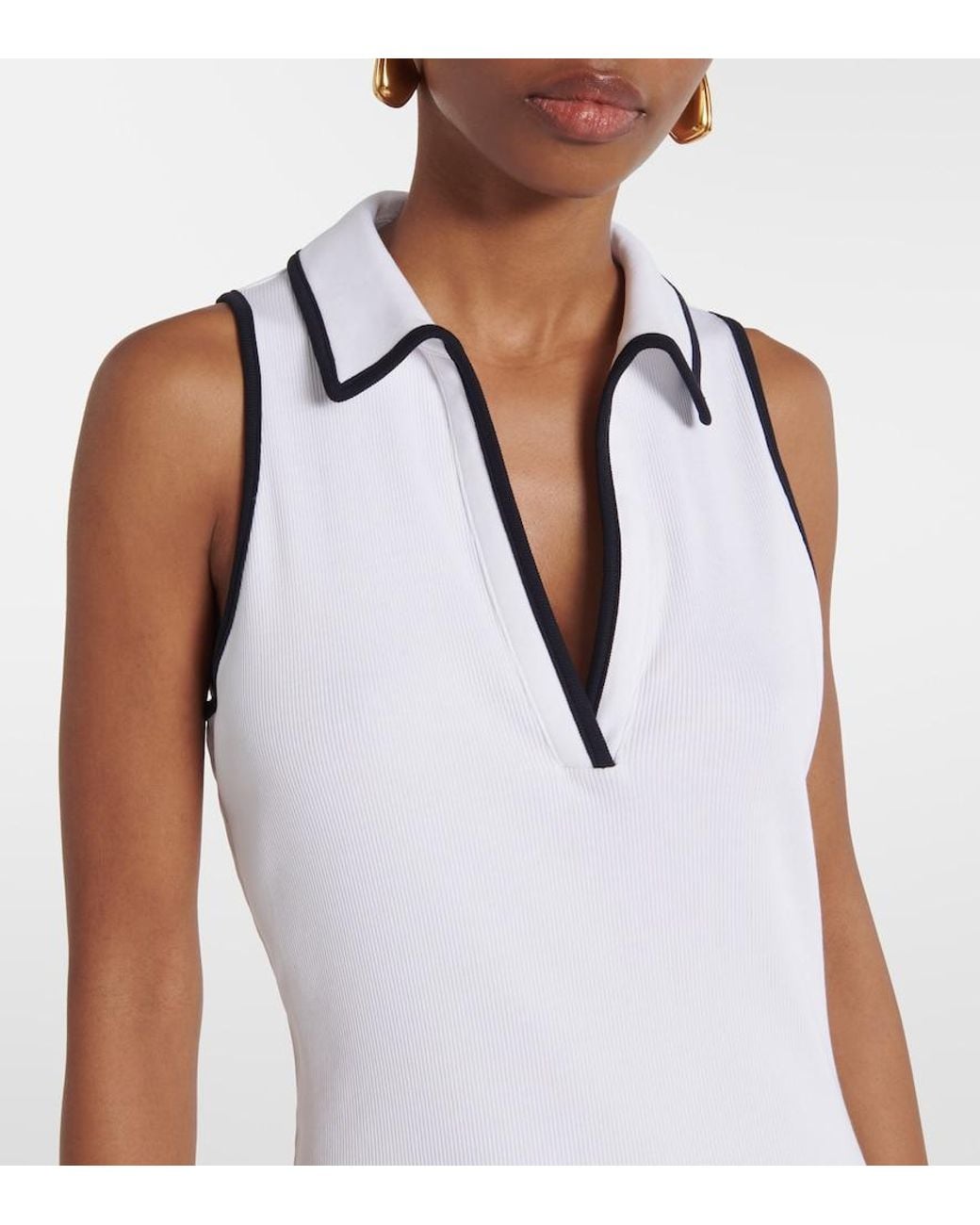 Veronica Beard White Darien Ribbed-Knit Cotton-Blend Polo Dress