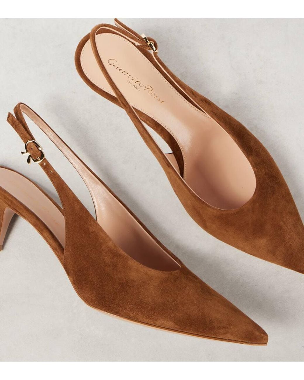 Gianvito Rossi Brown Robbie 55 Suede Slingback Pumps