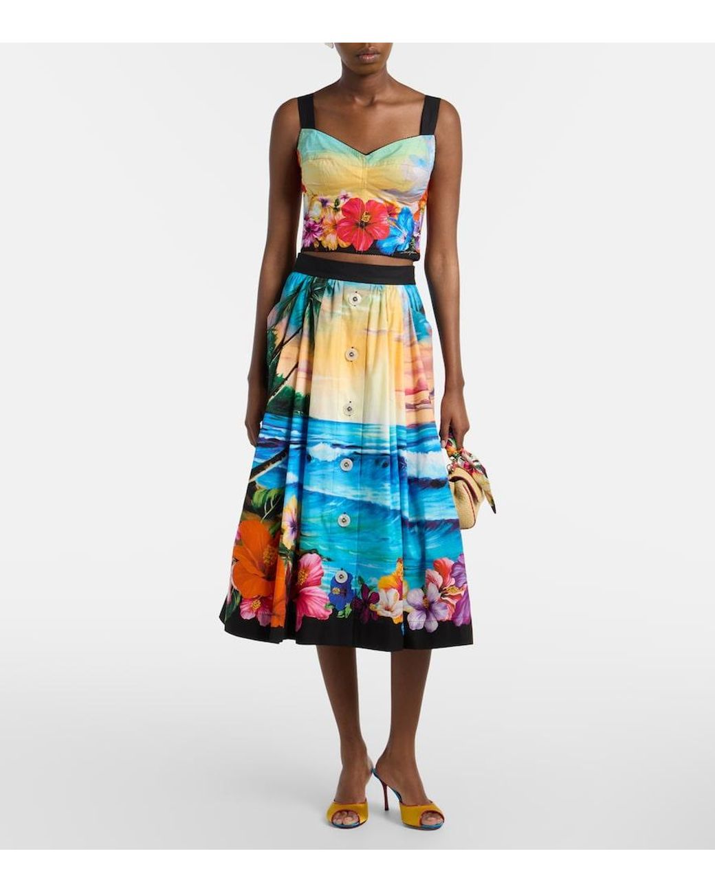 Dolce & Gabbana Blue Printed Cotton-Blend Bustier
