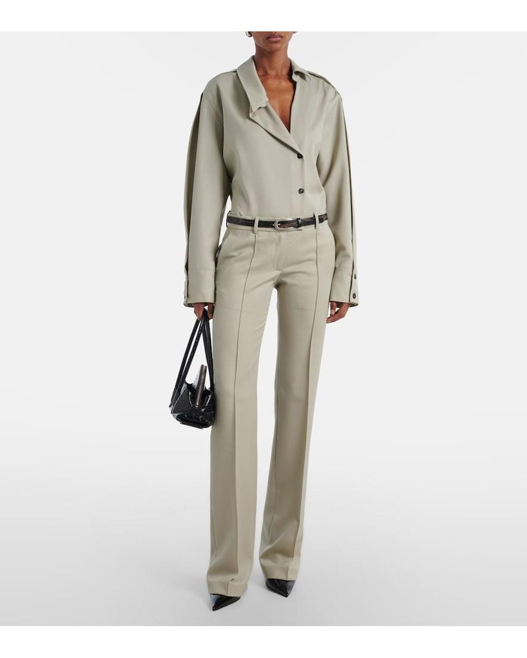 The Attico Natural Low-Rise Wool Straight Pants