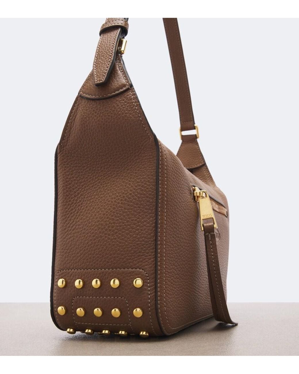 Tod's Brown Metal Dots Mini Leather Shoulder Bag