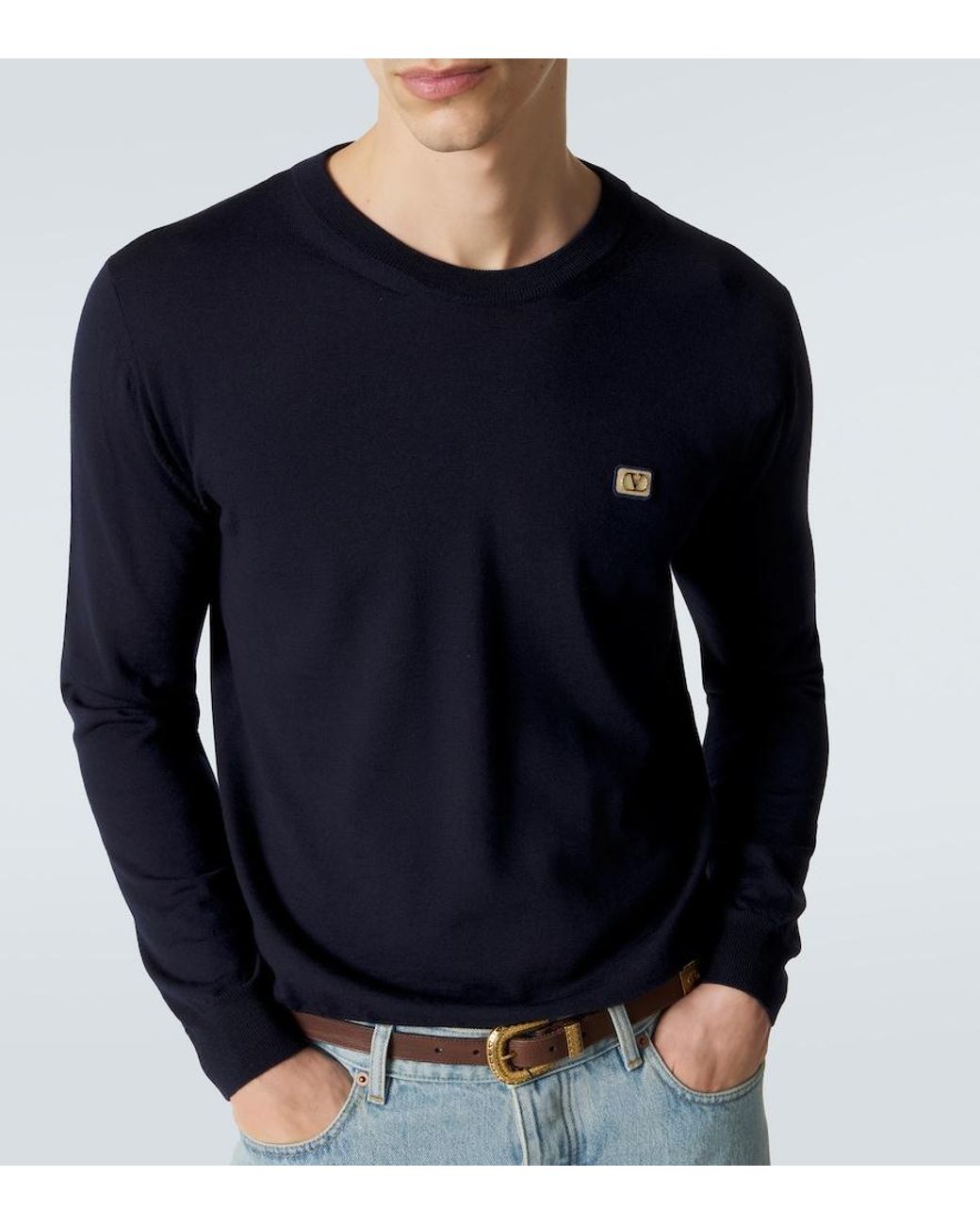 Valentino Blue Vlogo Virgin Wool Sweater for men