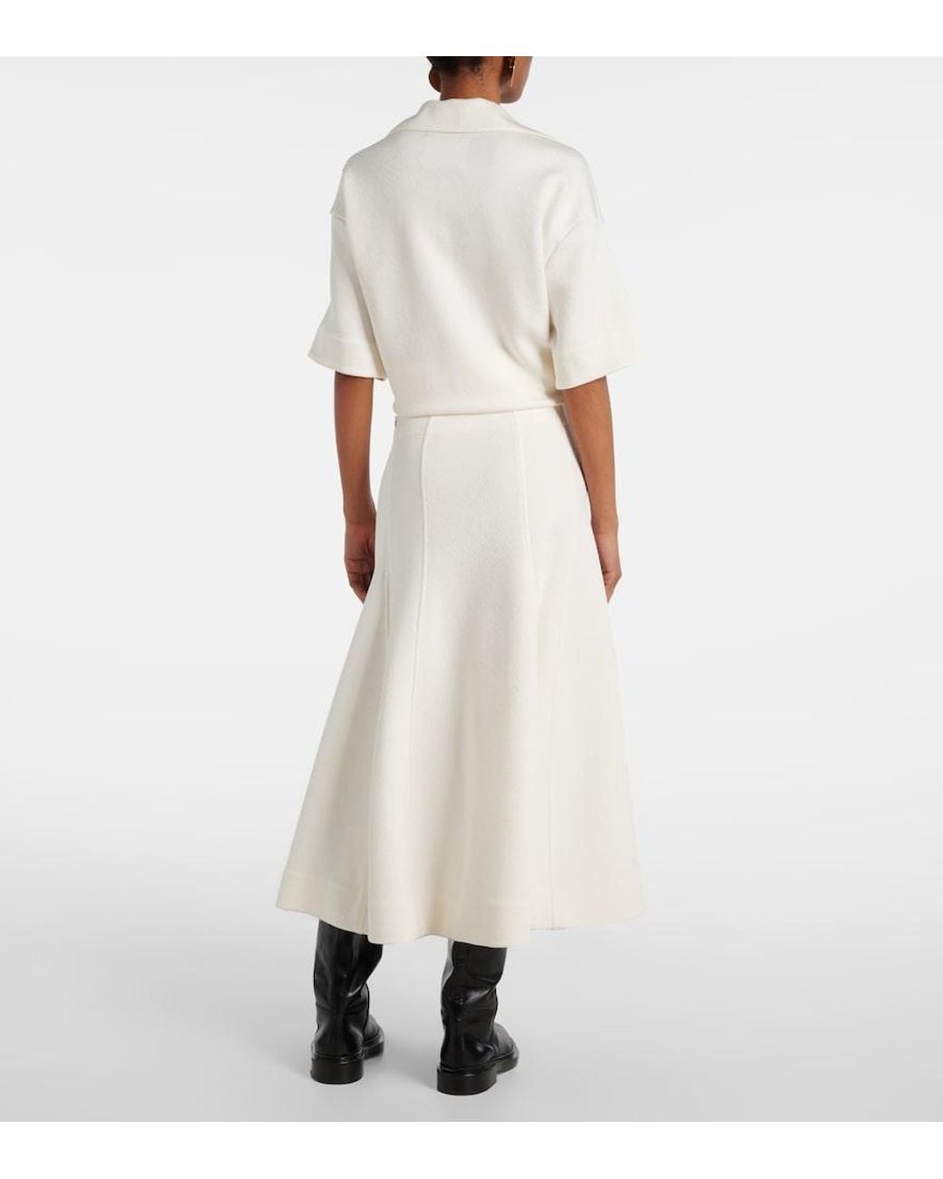 Jil Sander White Knitted Midi Skirt