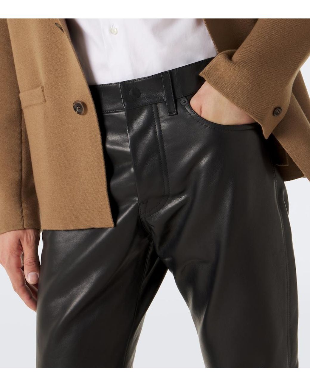 Tom Ford Gray Leather Slim Pants for men