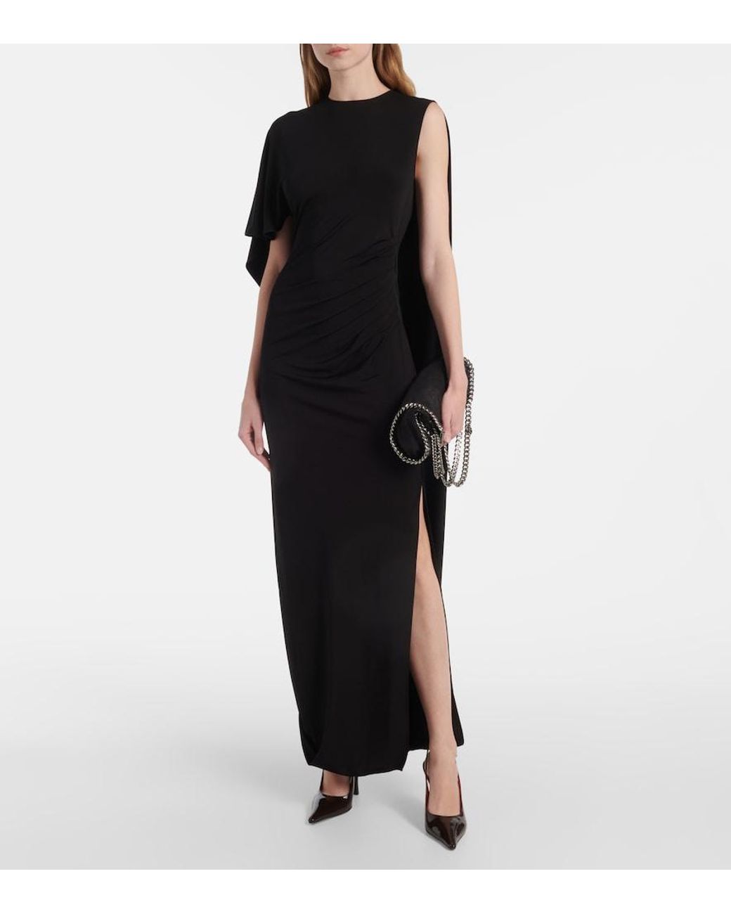Stella McCartney Black Caped Ruched Gown