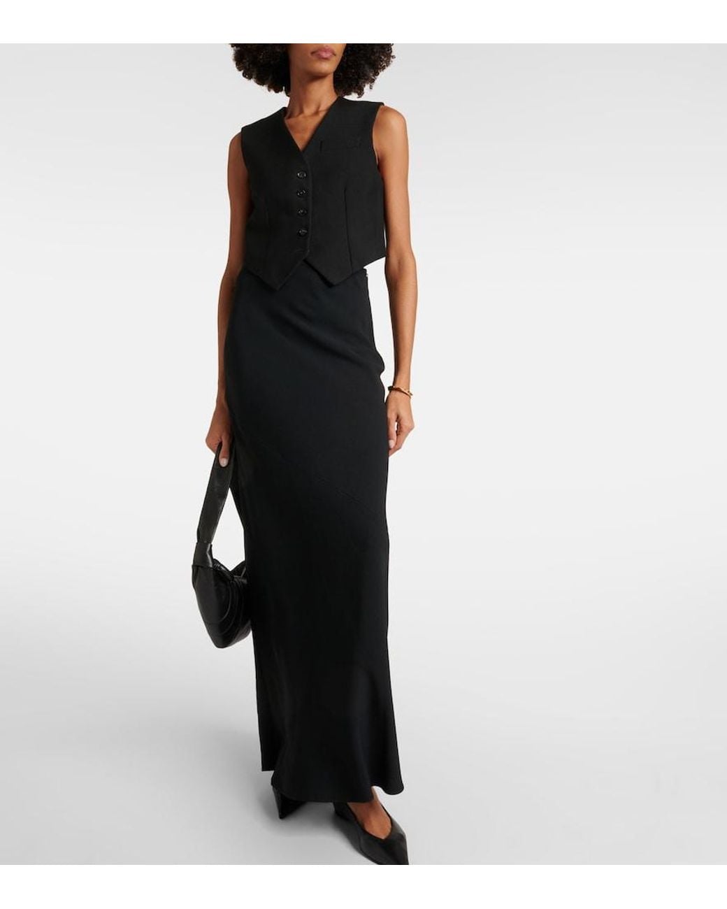 AMI Black Crepe Maxi Skirt