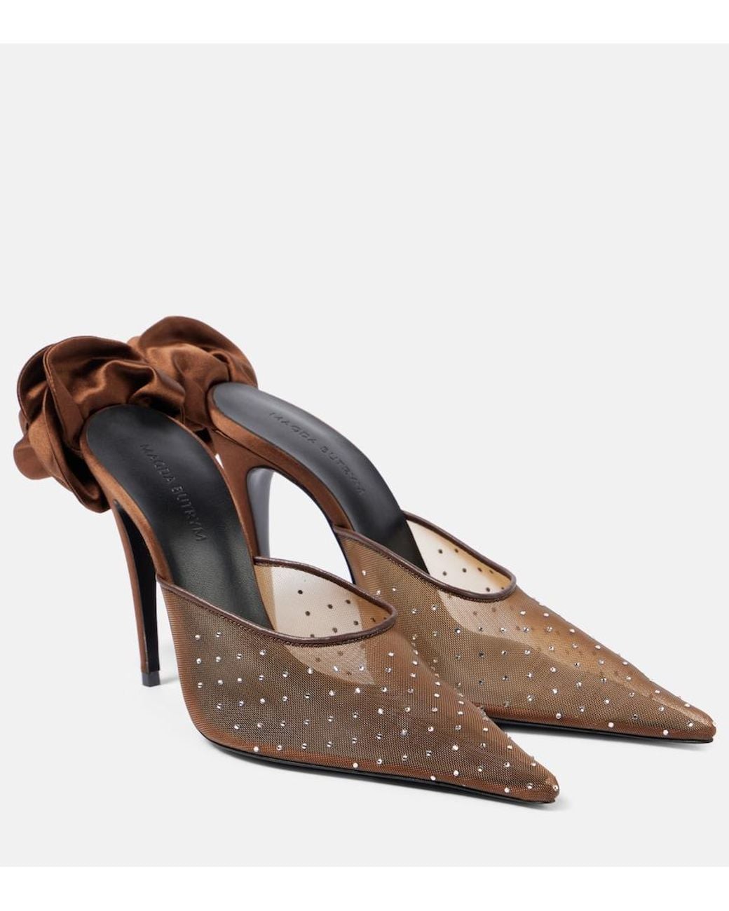 Magda Butrym Brown Floral-Applique Embellished Mesh Mules
