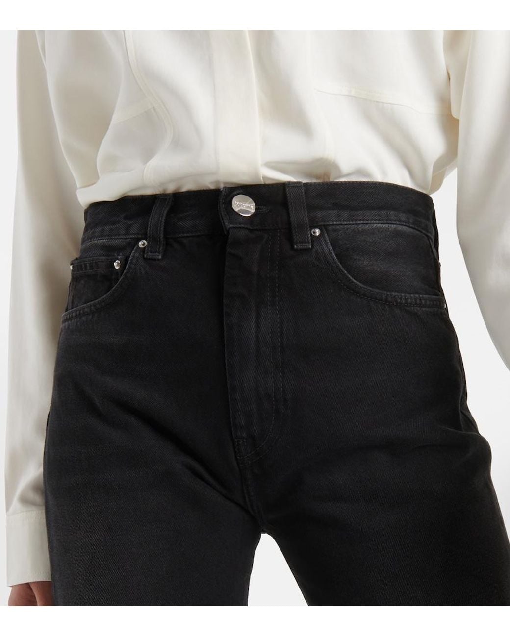 Totême  Black Mid-Rise Cropped Jeans