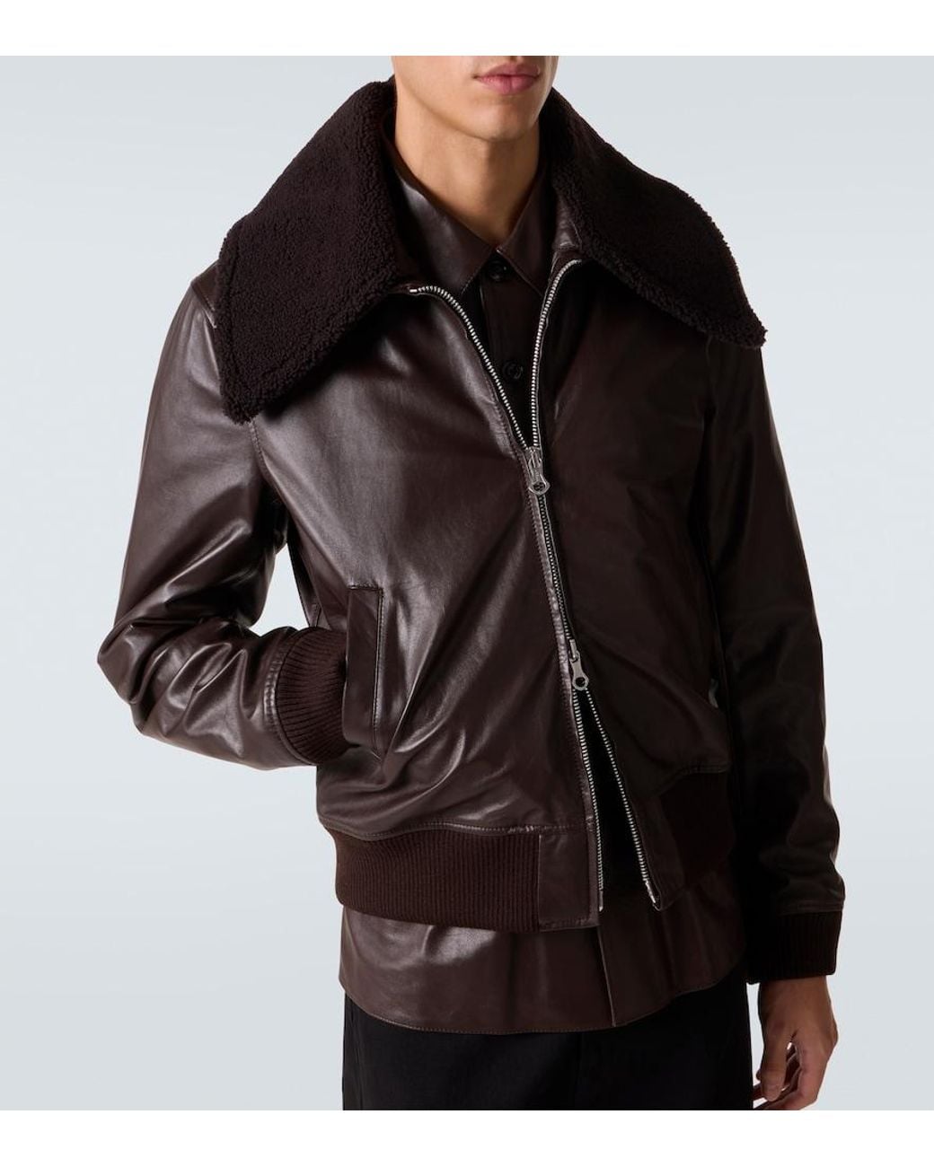 Our Legacy Black Pharos Leather Bomber Jacket for men