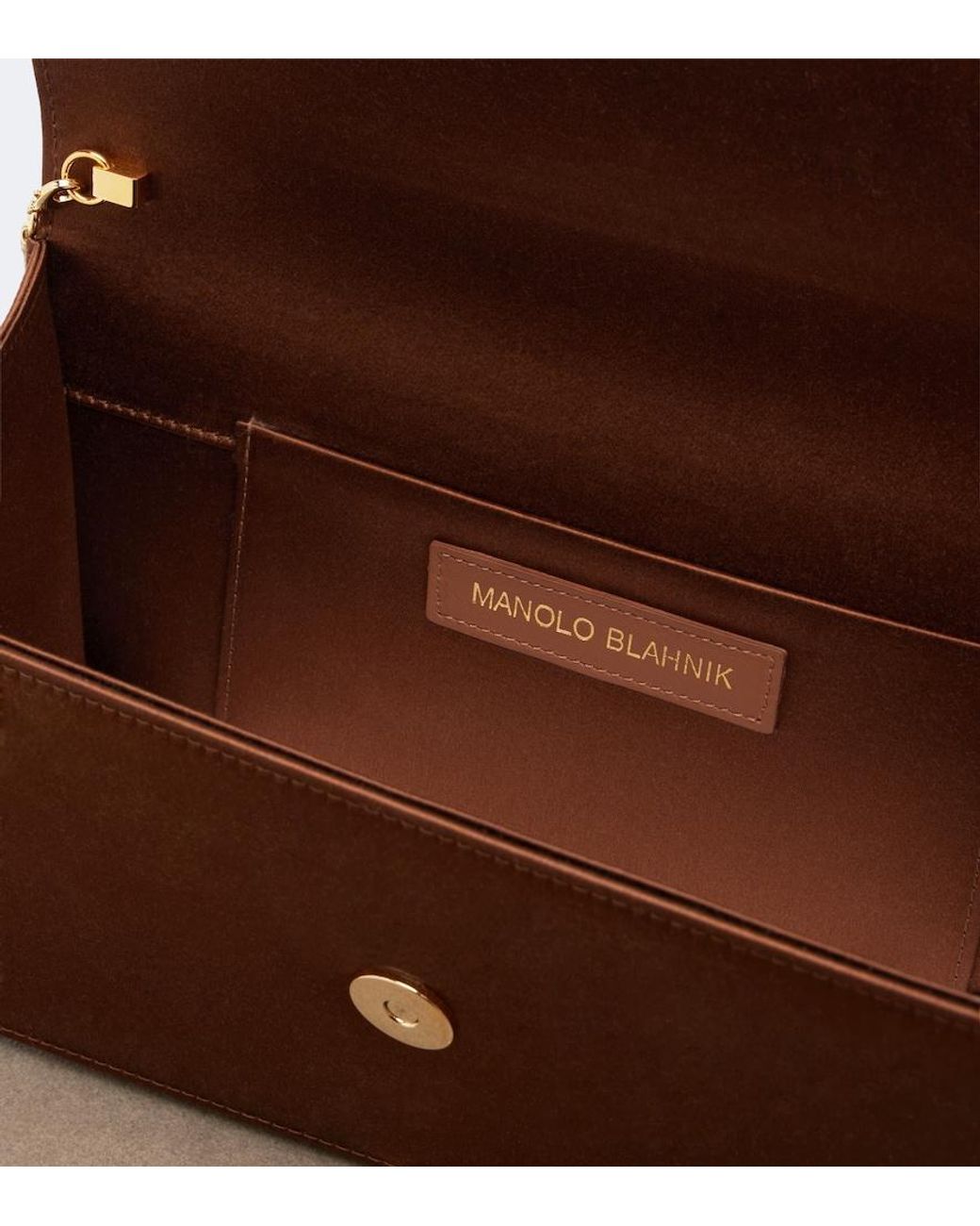 Manolo Blahnik Brown Capripla Embellished Satin Clutch