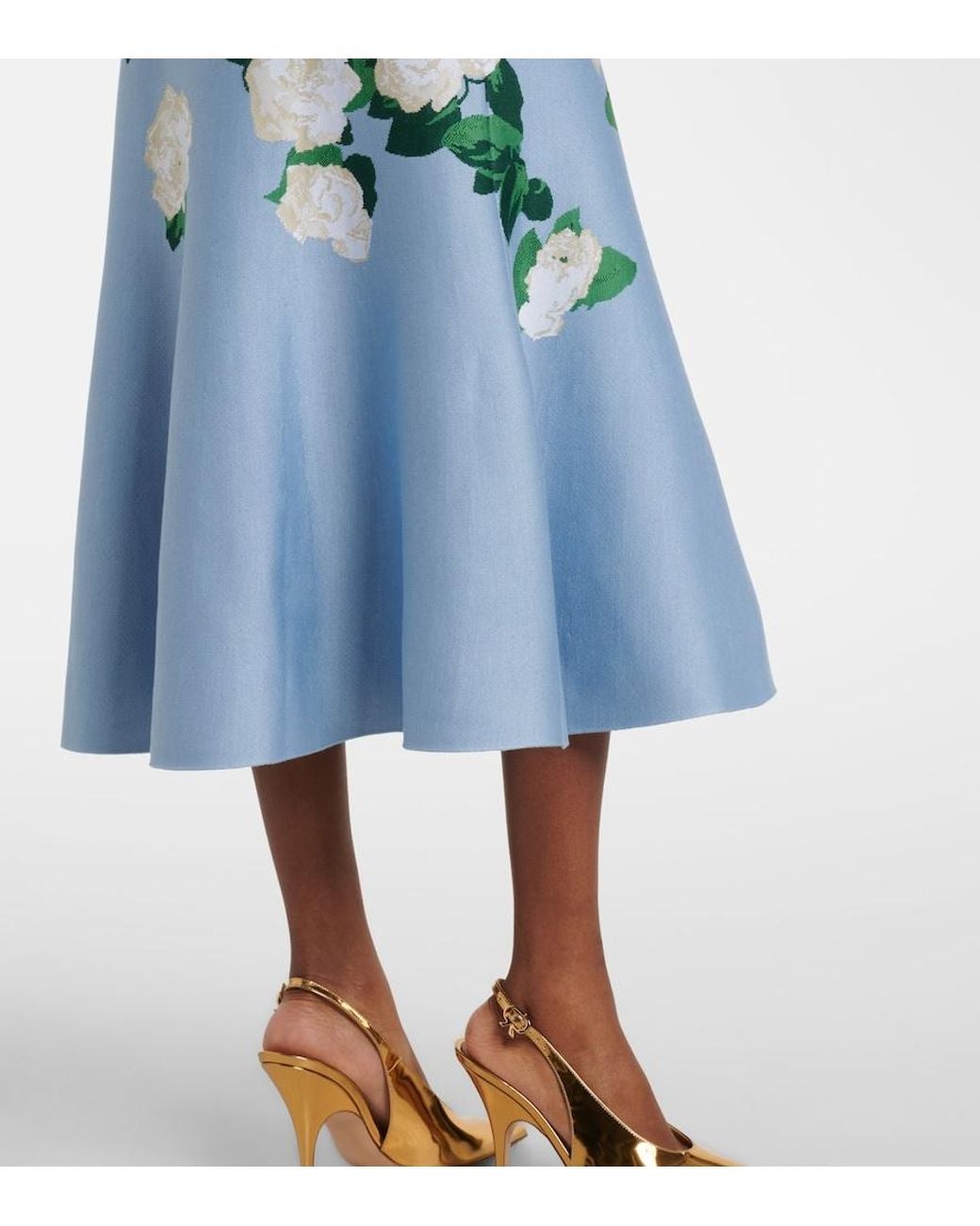 Carolina Herrera Blue Floral Silk-Blend Midi Dress