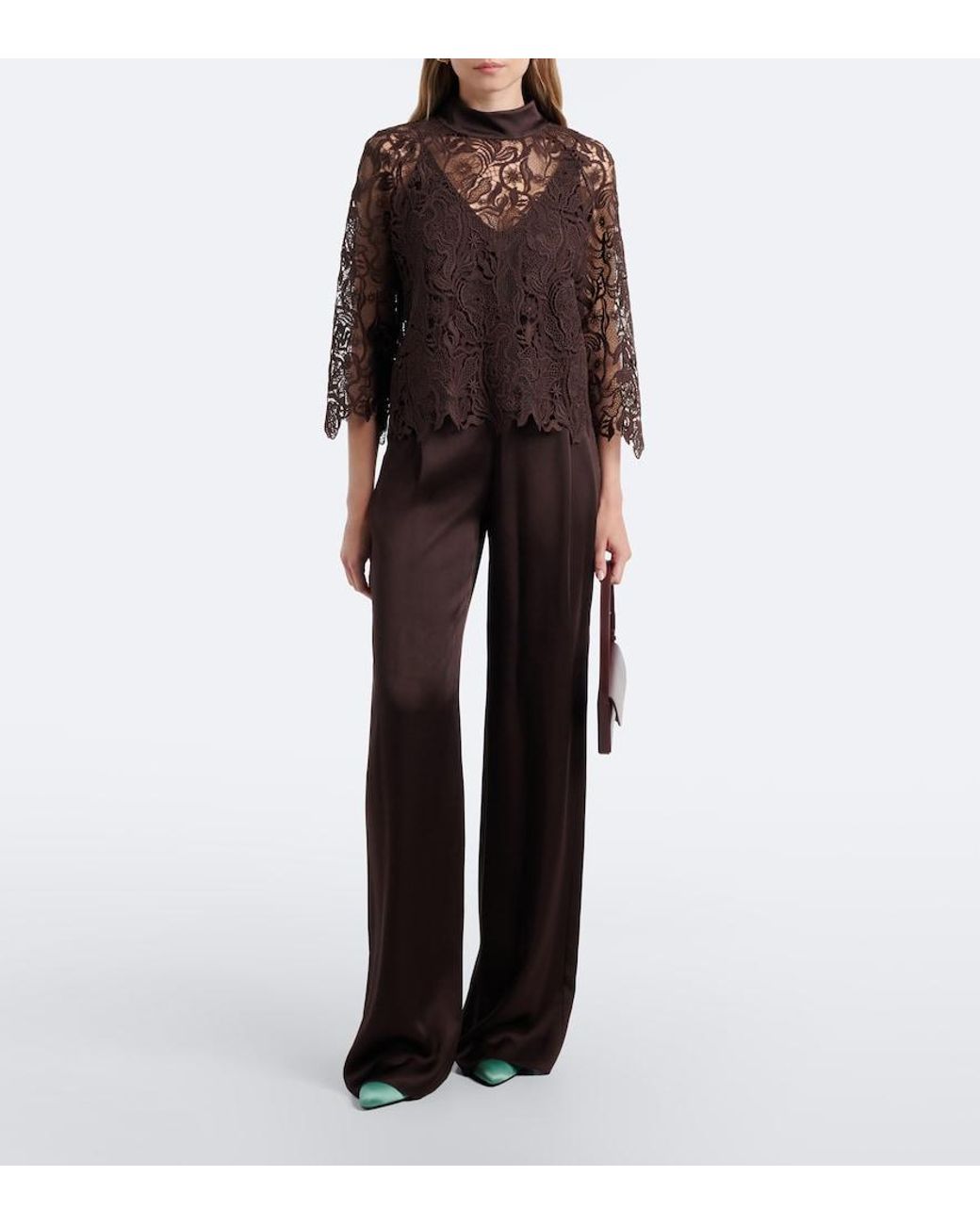 Max Mara Brown Floral Lace Top