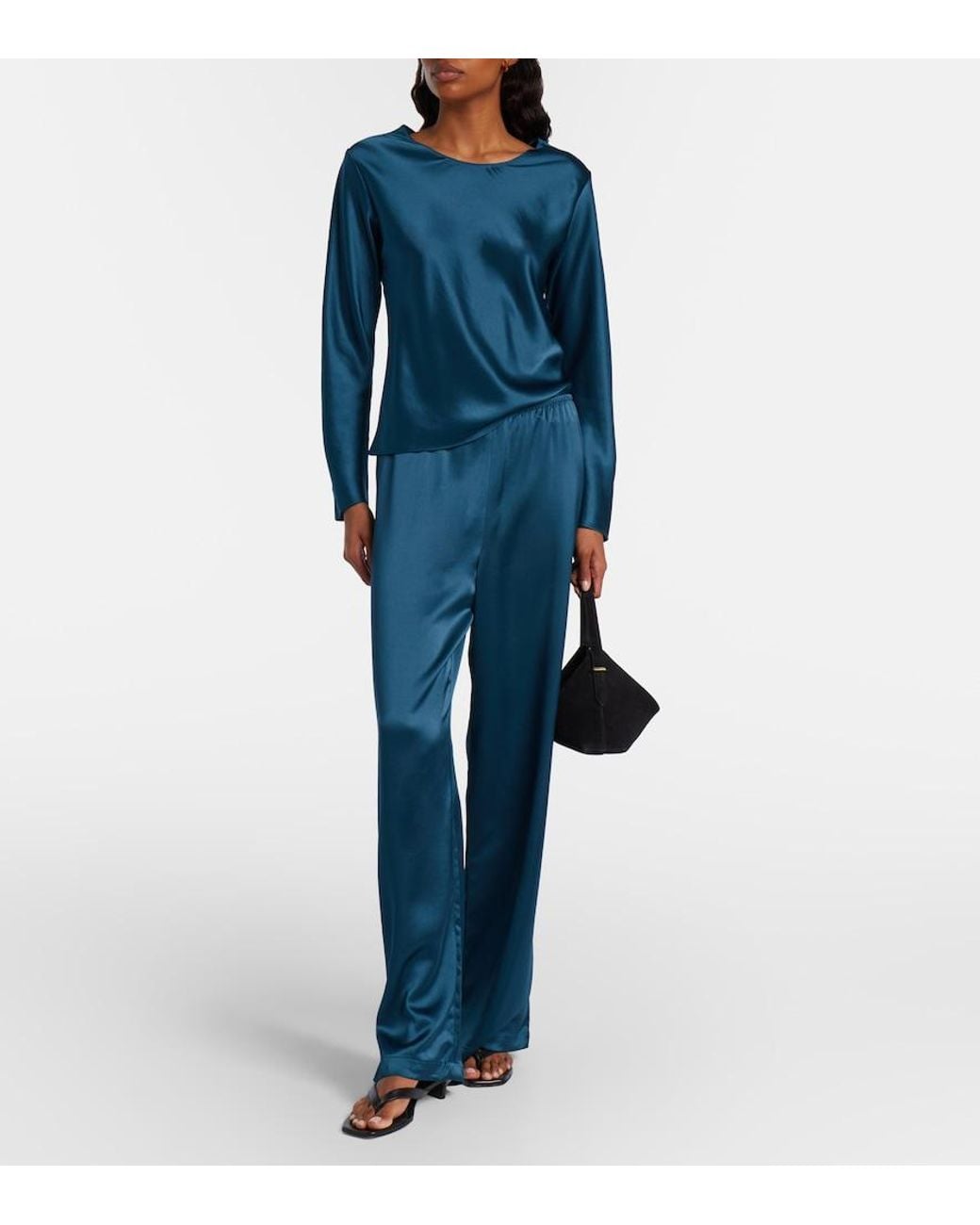 Leset Blue Barb Satin Wide-Leg Pants