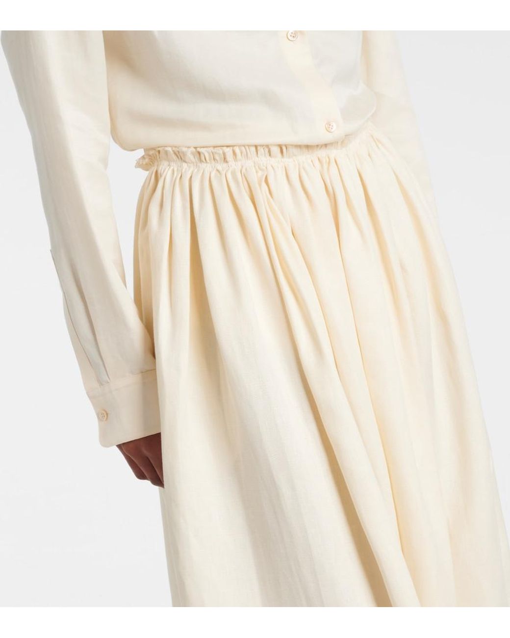Gabriela Hearst White Chiara Gathered Linen Midi Skirt