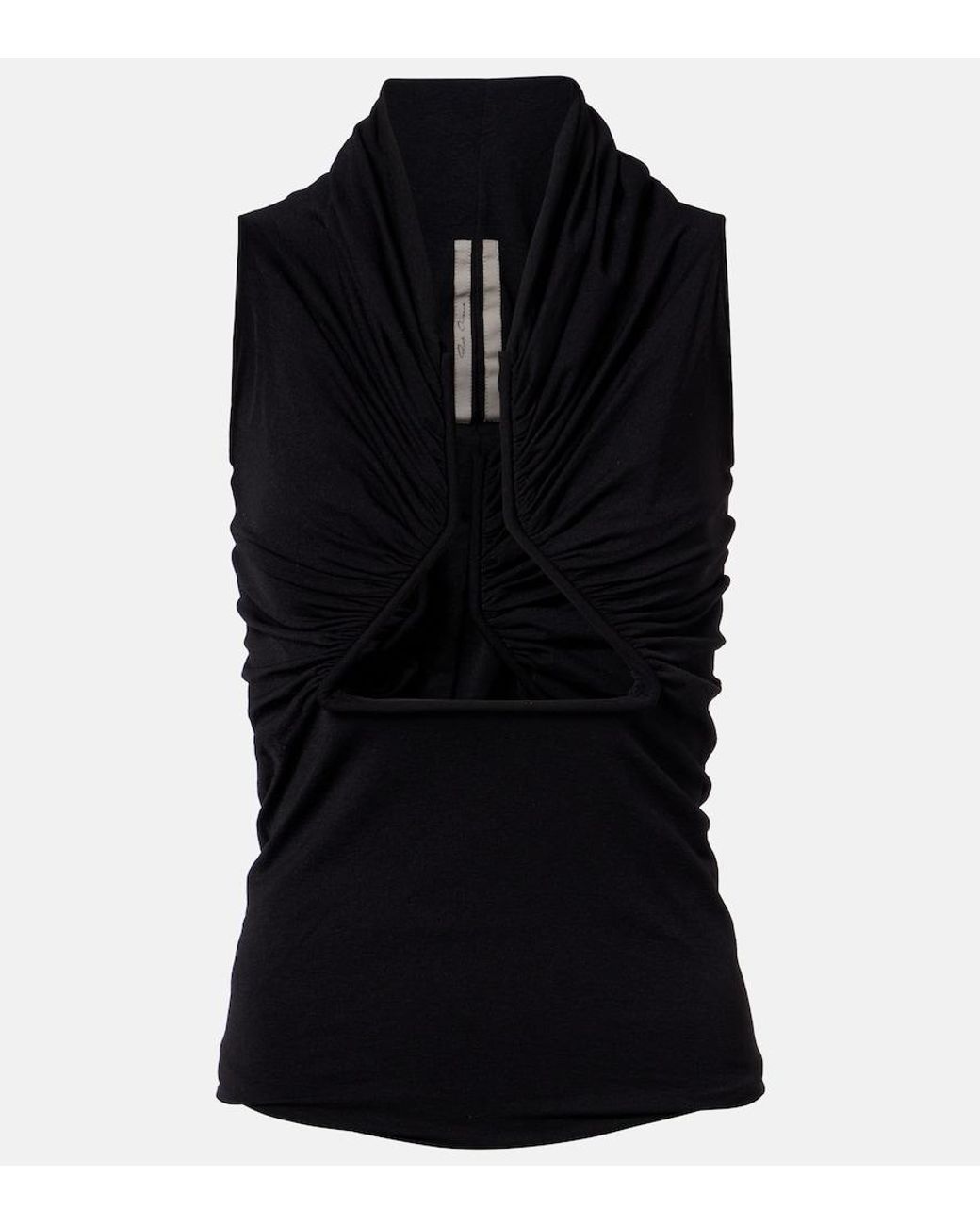 Rick Owens Black Cutout Ruched Jersey Top