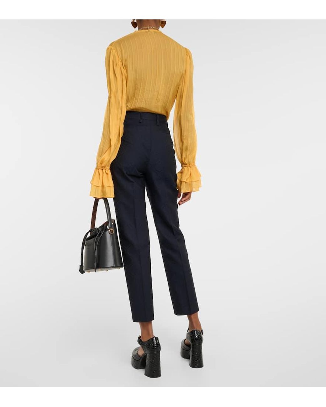 Etro Blue Printed Cotton-Blend Jacquard Slim Pants