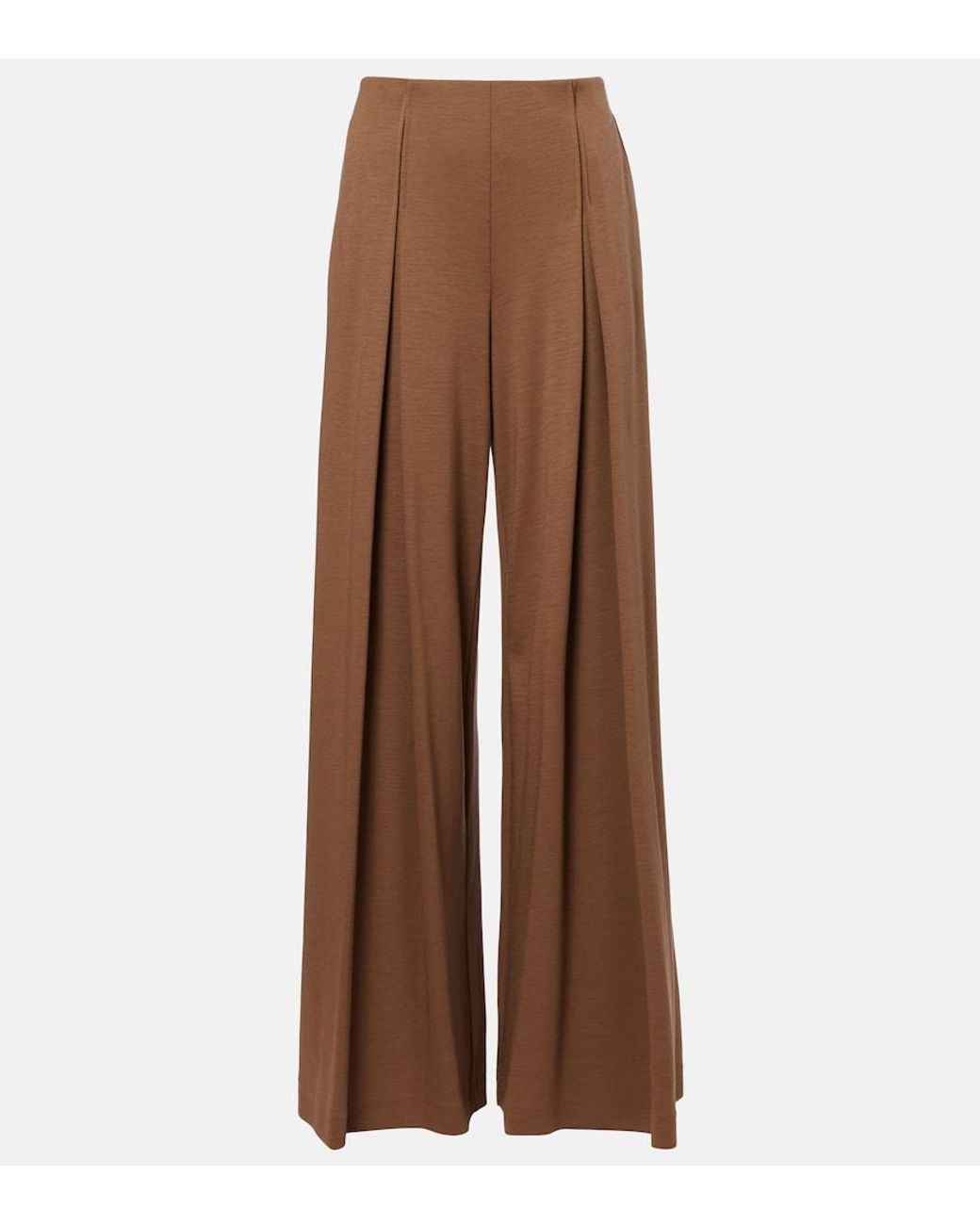 Max Mara Brown Cocco Virgin Wool Wide-Leg Pants