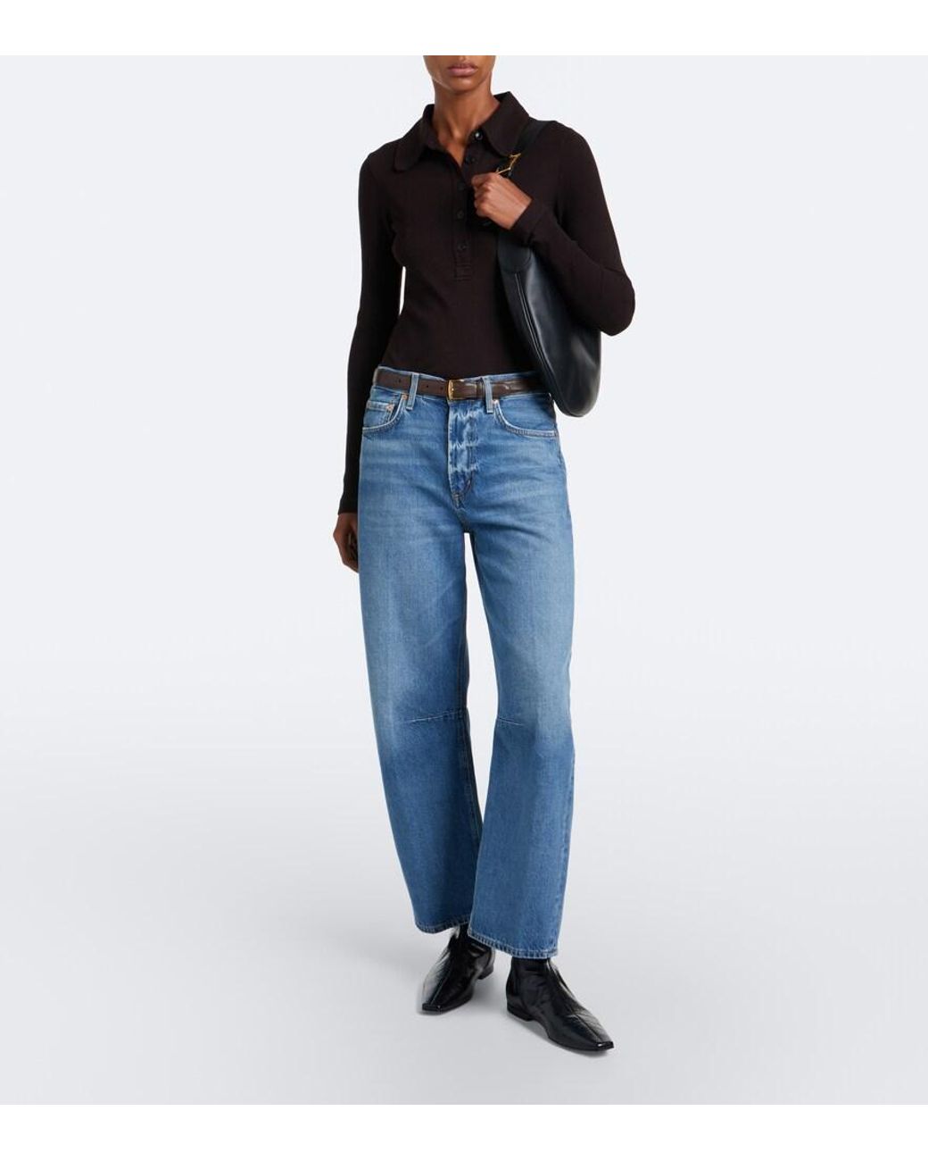 Citizens of Humanity Black Brea Ribbed-Knit Polo Shirt