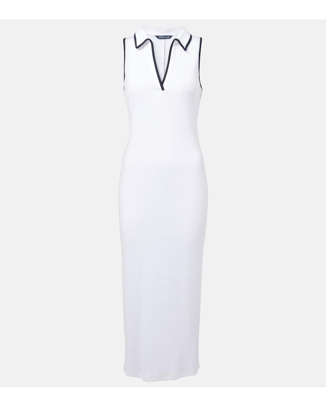 Veronica Beard White Darien Ribbed-Knit Cotton-Blend Polo Dress