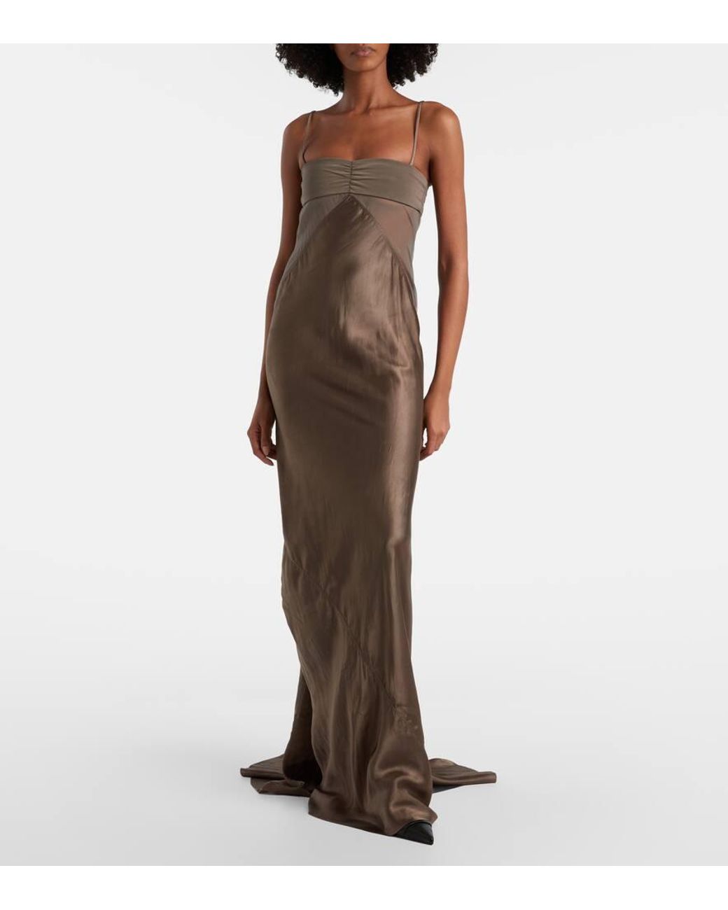 Rick Owens Brown Combo Silk-Trimmed Satin Gown