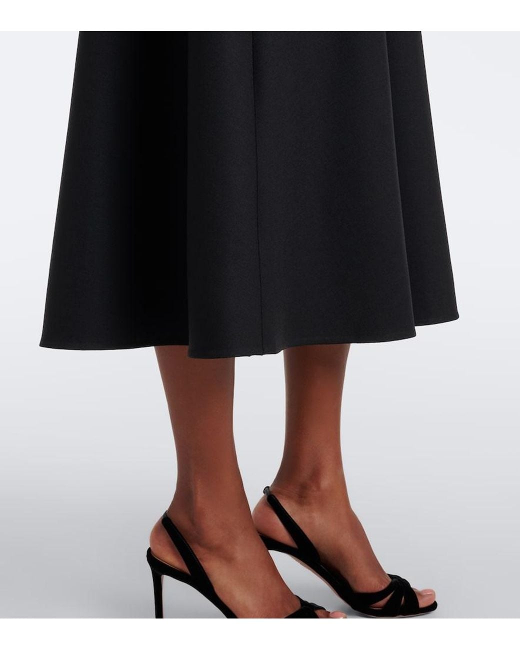 Oscar de la Renta Black Belted Embellished Wool-Blend Midi Dress