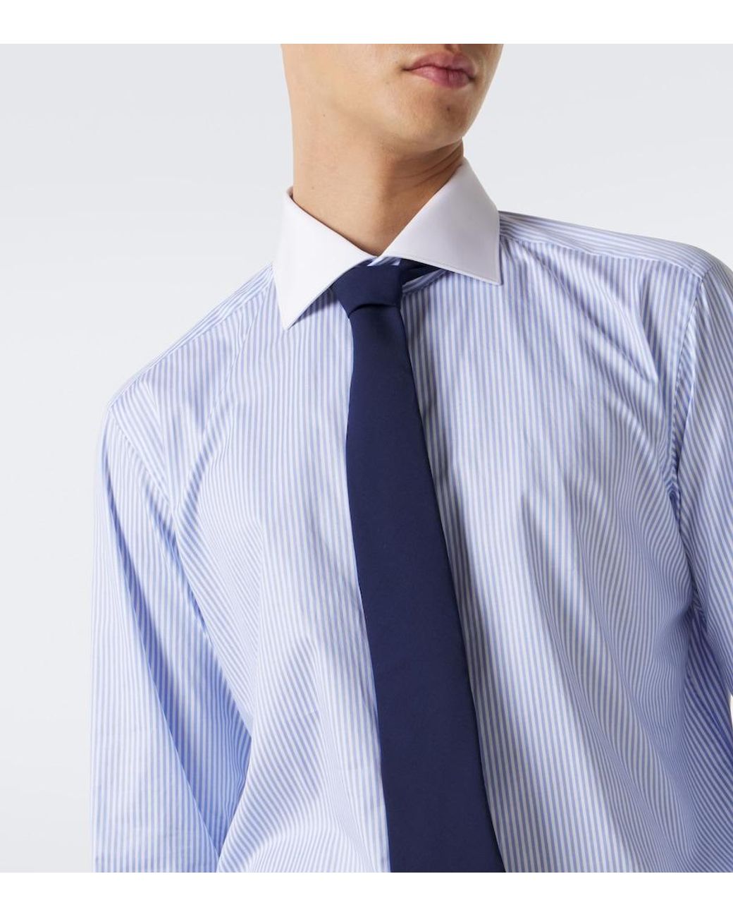 Brioni Blue William Striped Cotton Poplin Shirt for men
