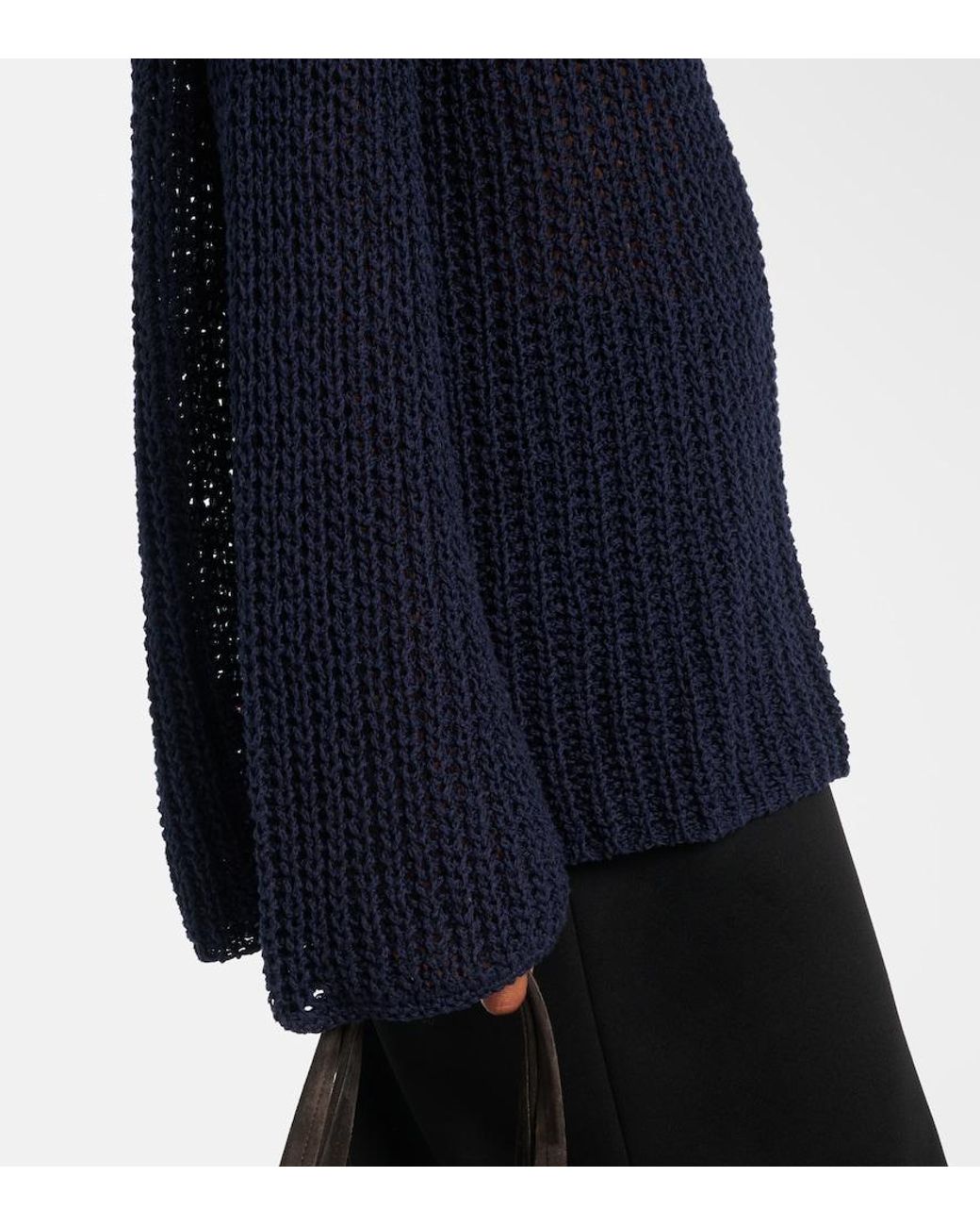Khaite Blue Elowen Open-Knit Cotton-Blend Sweater