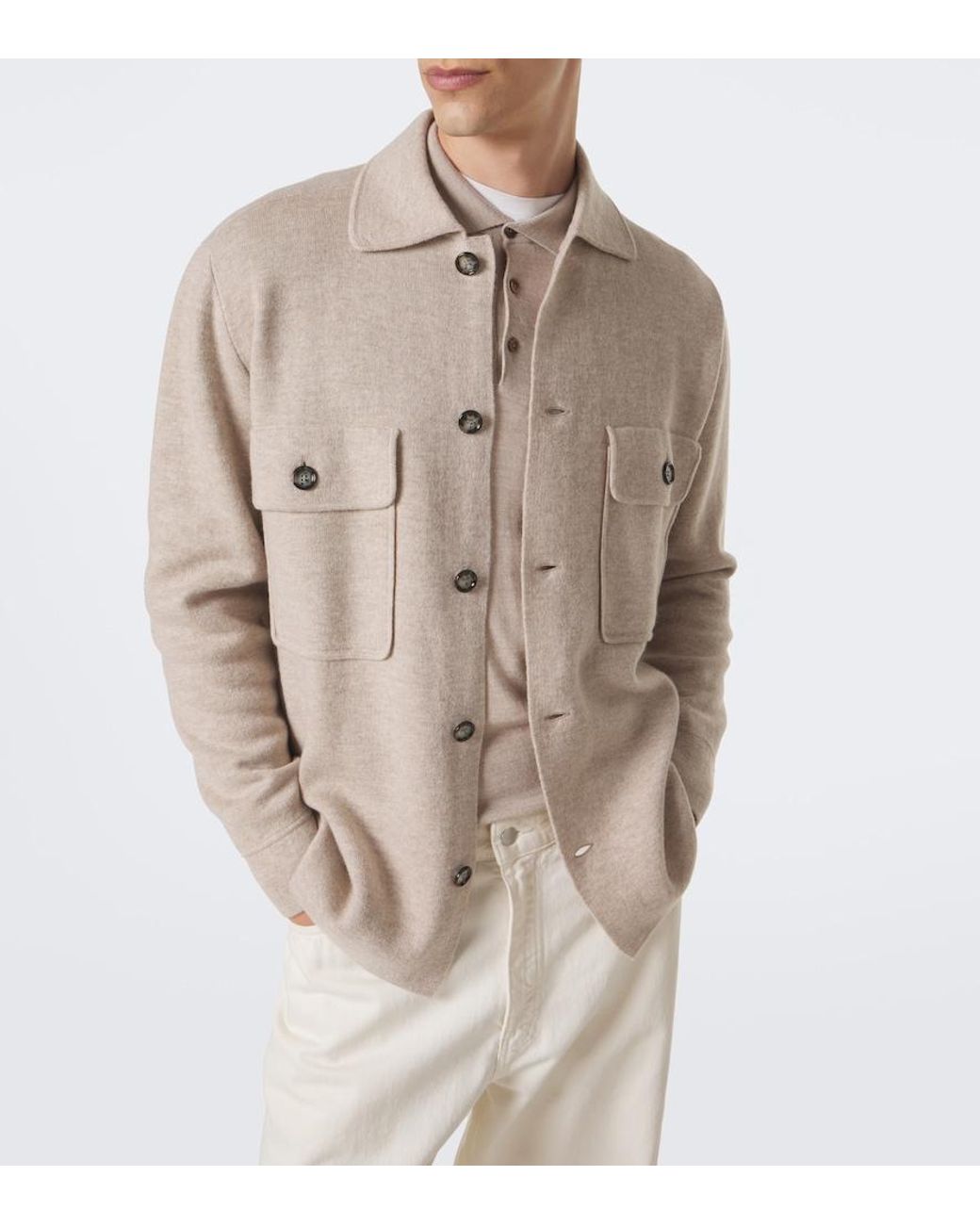 Allude Natural Knitted Wool And Cashmere Cardigan for men