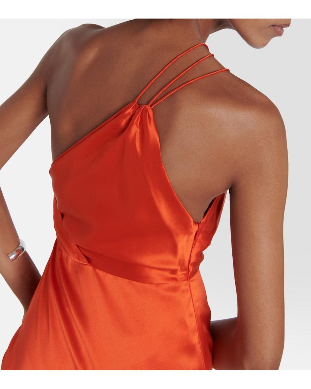 The Sei Red One-Shoulder Silk Midi Dress