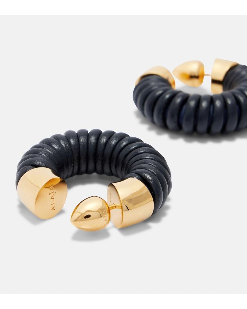 Alaïa Blue Bobine Leather-Trimmed Hoop Earrings