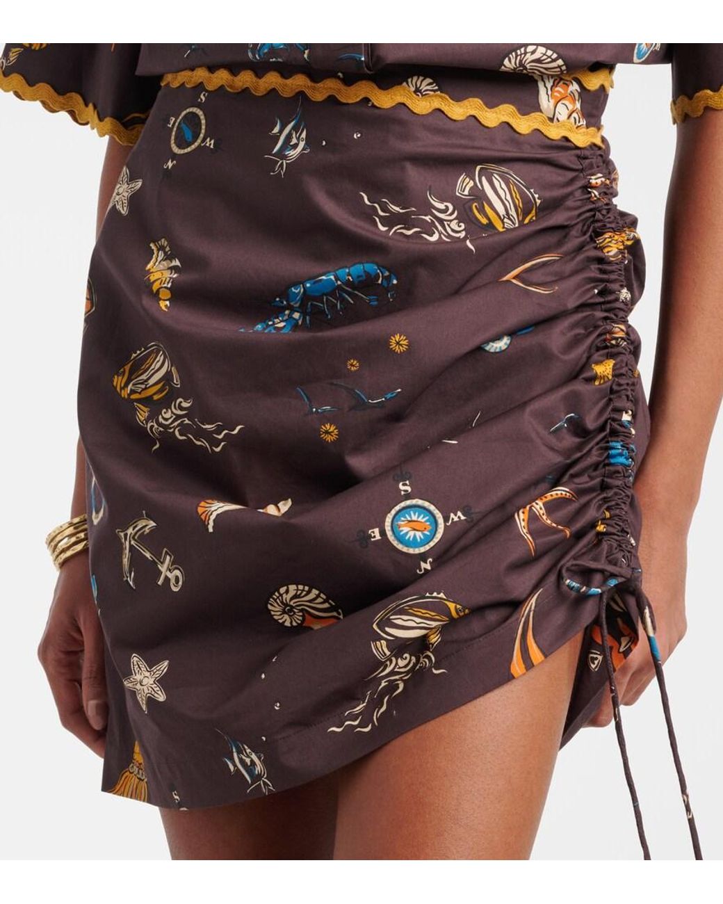 ALÉMAIS Black Printed Ruched Cotton Miniskirt