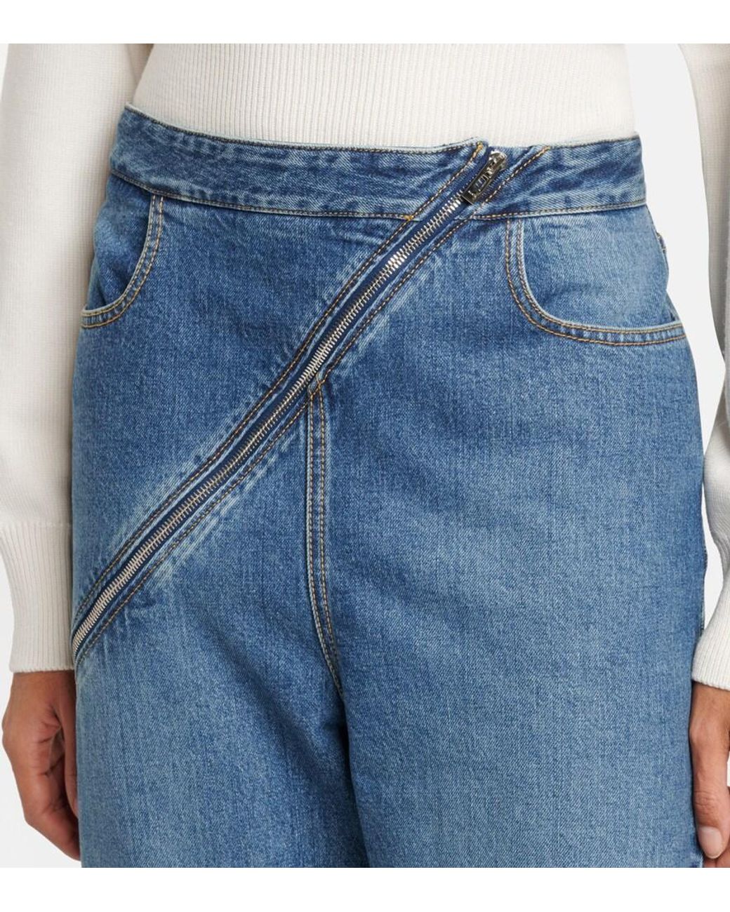 Alaïa Blue Zip-Up Wide-Leg Jeans