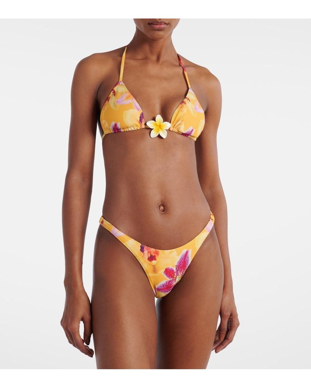 SAME Yellow Island Floral Bikini Top