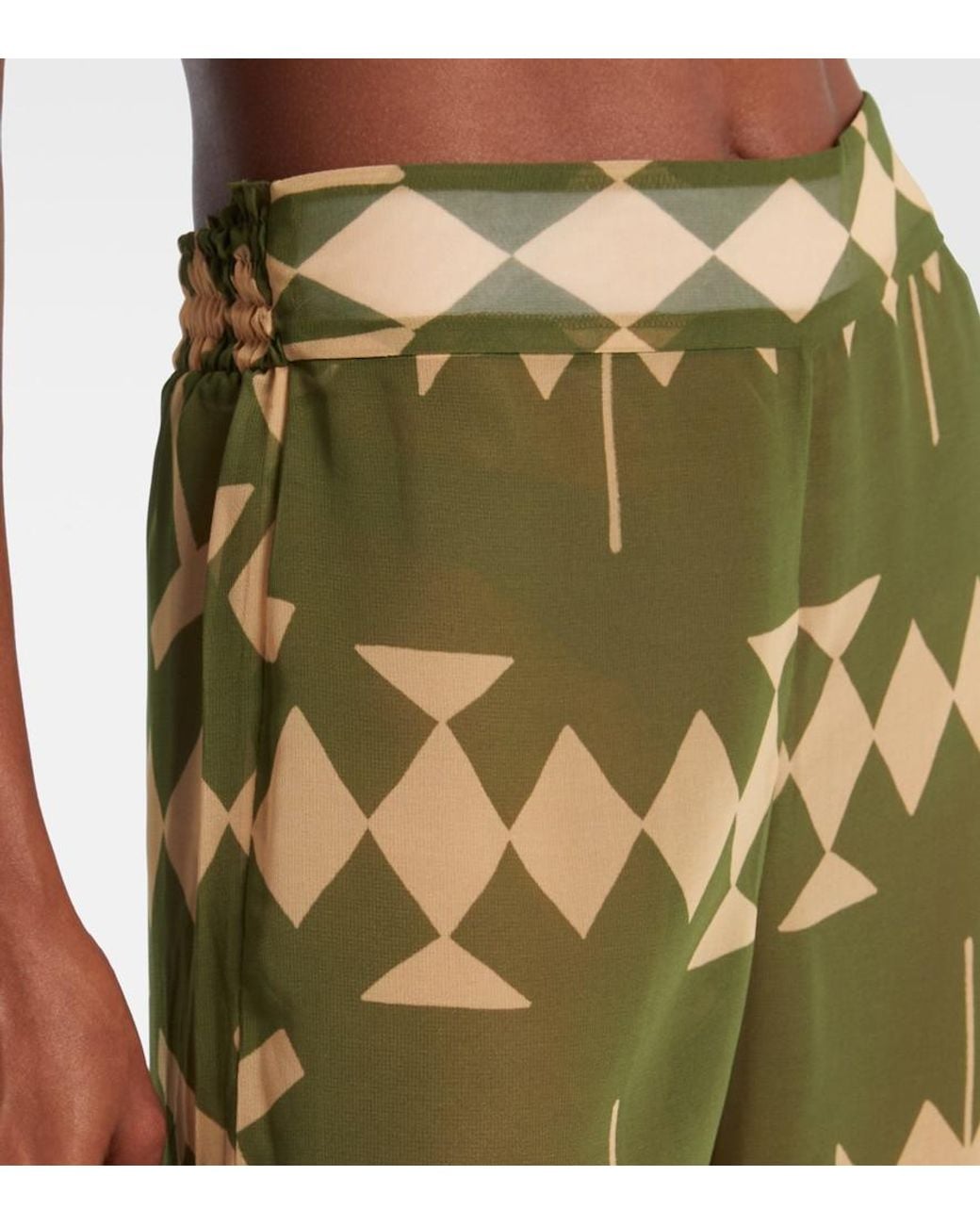 Johanna Ortiz Green Printed Sheer Chiffon Palazzo Pants