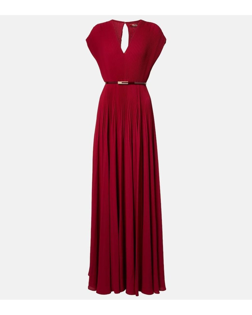 Max Mara Red Elegante Plisse Georgette Gown