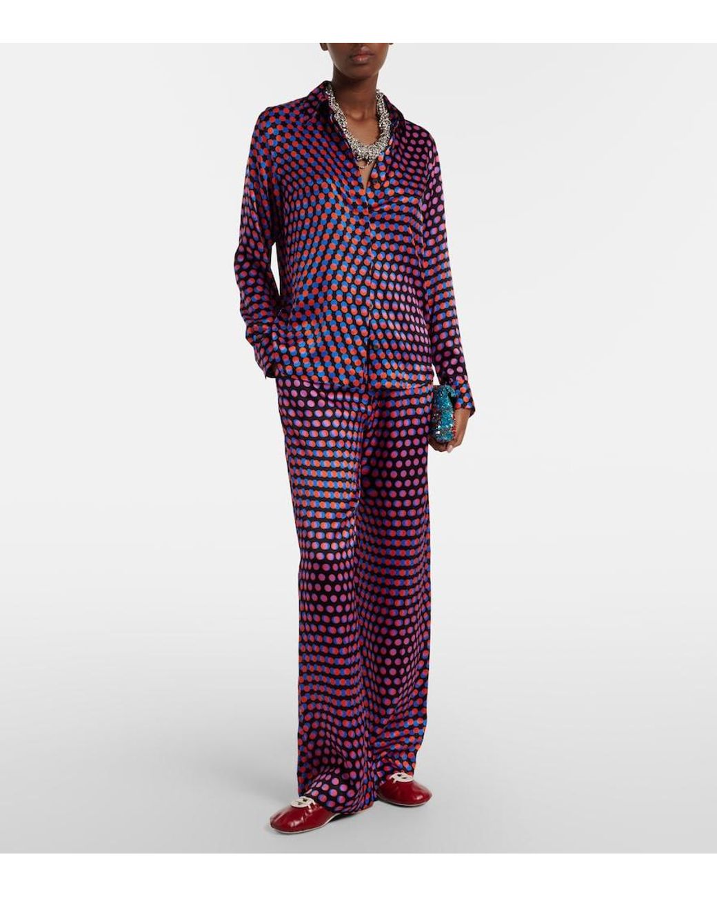 Dries Van Noten Red Polka-Dot Silk Wide-Leg Pants